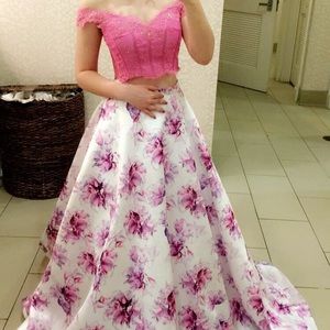 Two Piece Pink& White Evening Gown